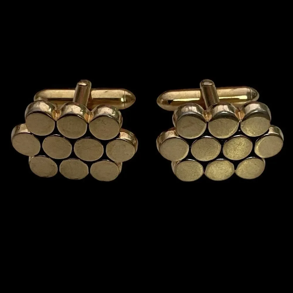 Vintage Swank Cufflinks Gold Tone Geometric Circles Modernist MCM Mad Men Office